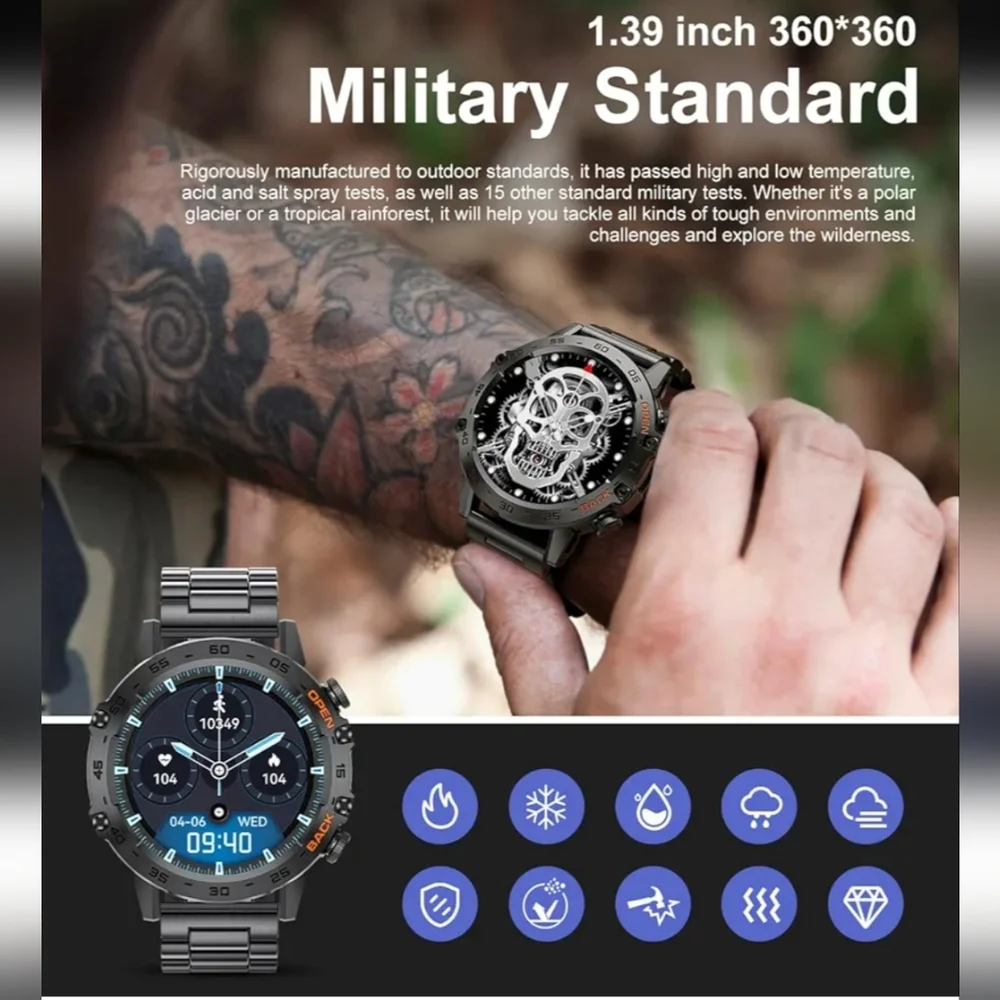 Rugged Military Standard Smartwatch - Black - Picture 2 of 13